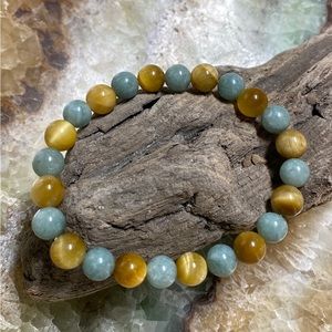 Burma Jade and Honey Tiger’s Eye Gemstone bead stretch bracelet!  Quality Grade!